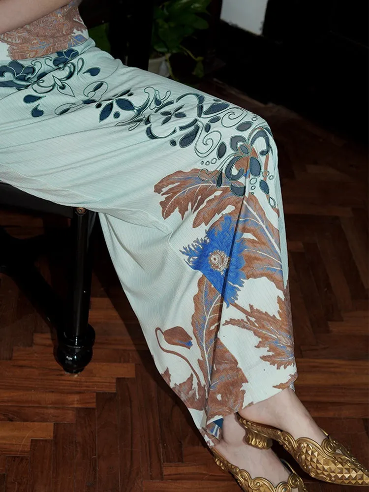 Burnt Flower Embroidery Print Long Skirt