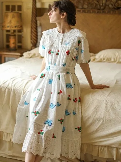 Butterfly Floral A-Line Midi Dress