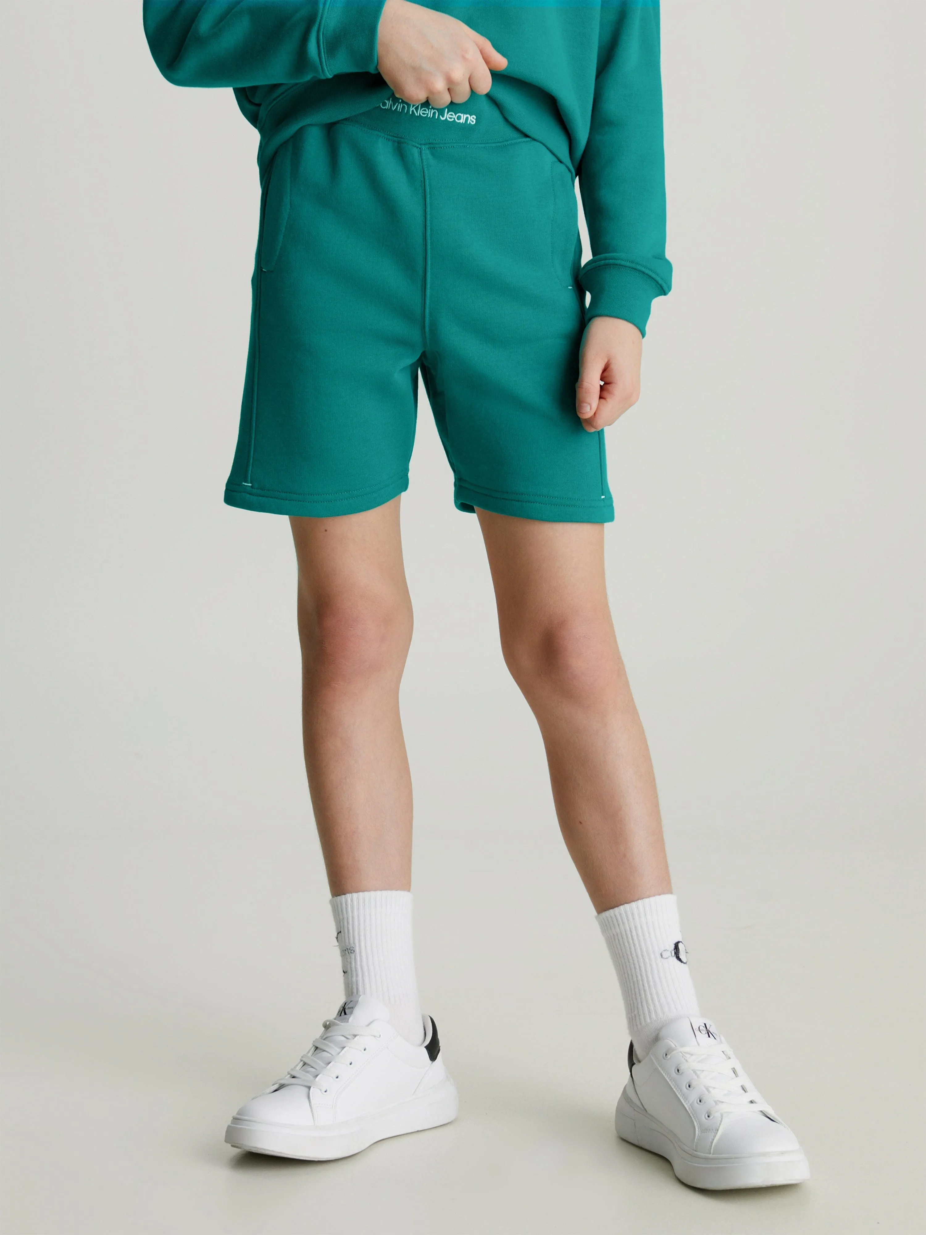 Calvin Klein Boys Intarsia Logo Terry Shorts in Green