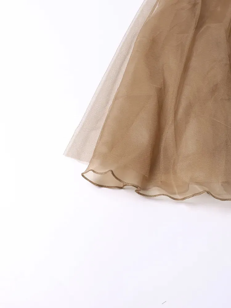 Caramel Chic Tulle Skirt with Buckle Lace Up