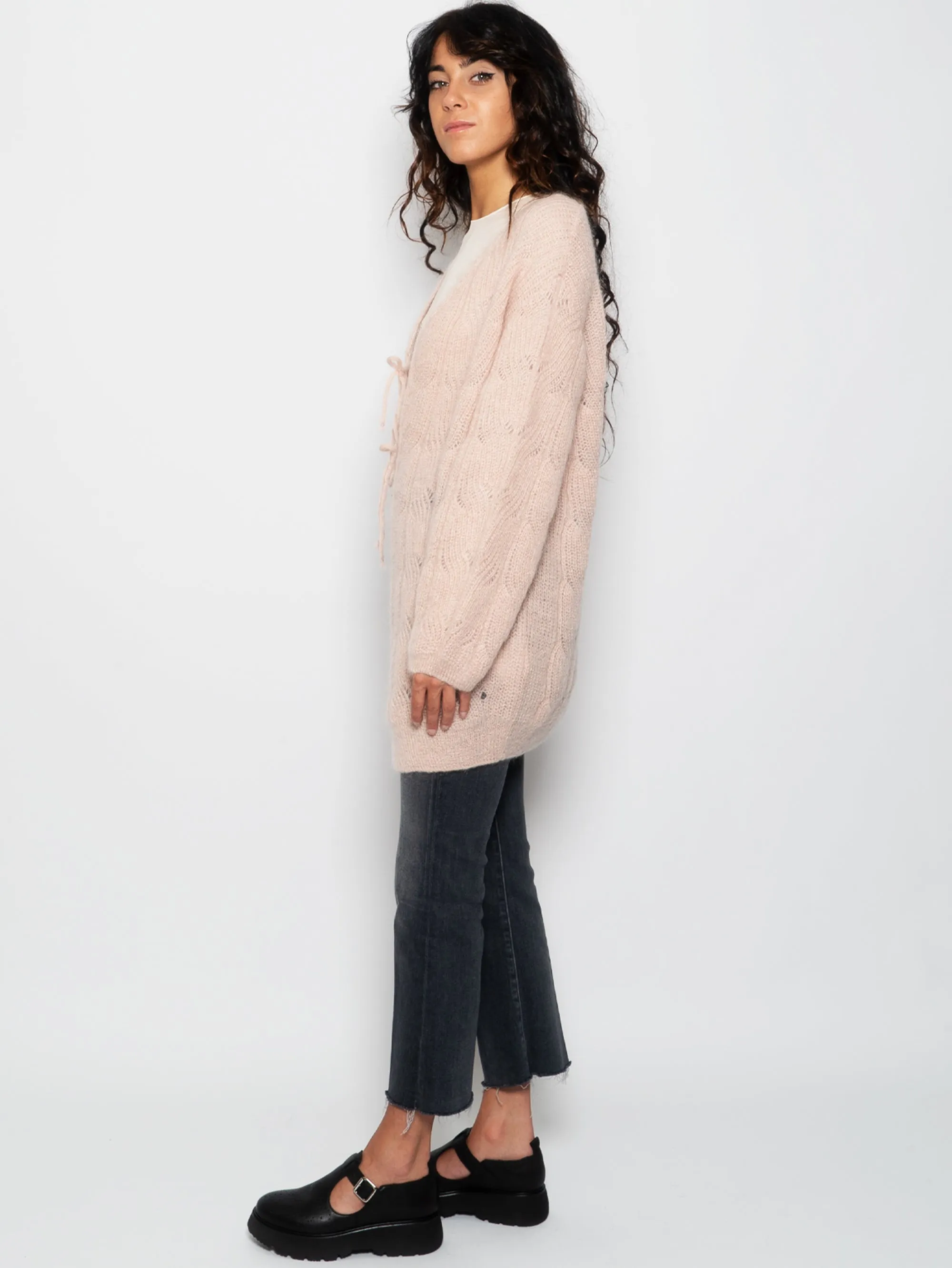 Cardigan con Lacci in Mohair Rosa