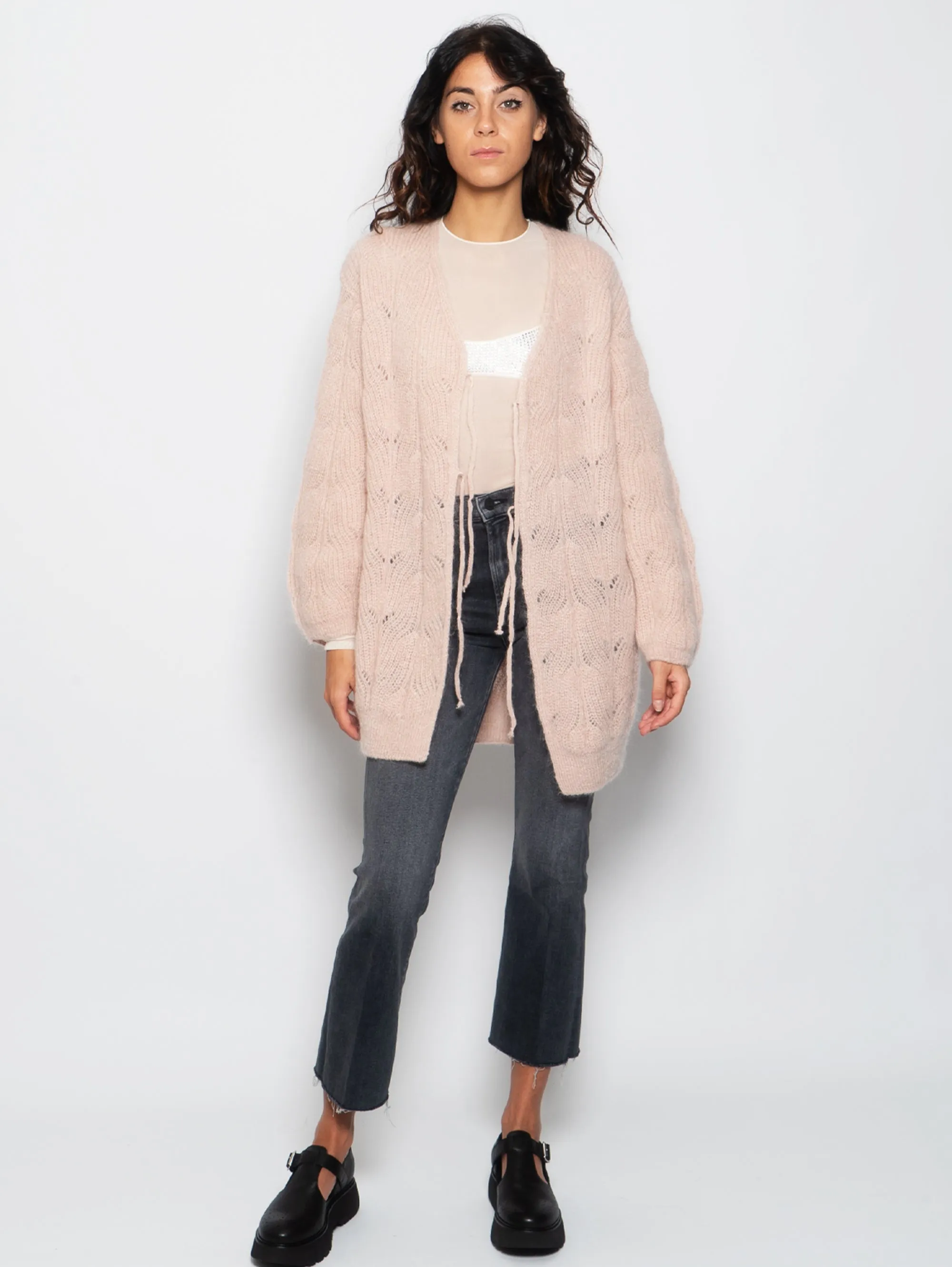 Cardigan con Lacci in Mohair Rosa