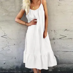 Casual Spaghetti Strap Solid Color Midi Dress