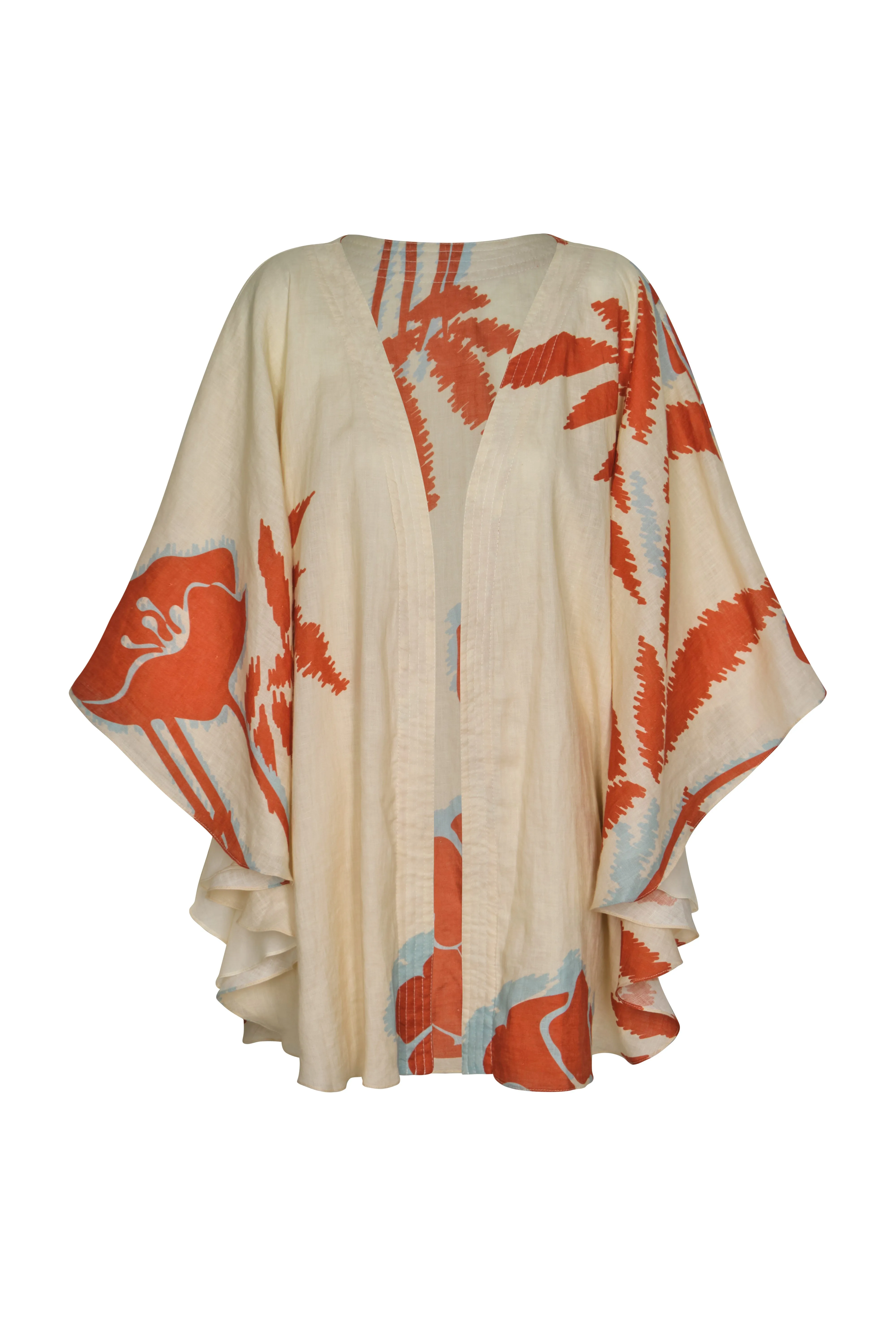 Cavalo Linen Cape / Ecru - Orange Gladiolos