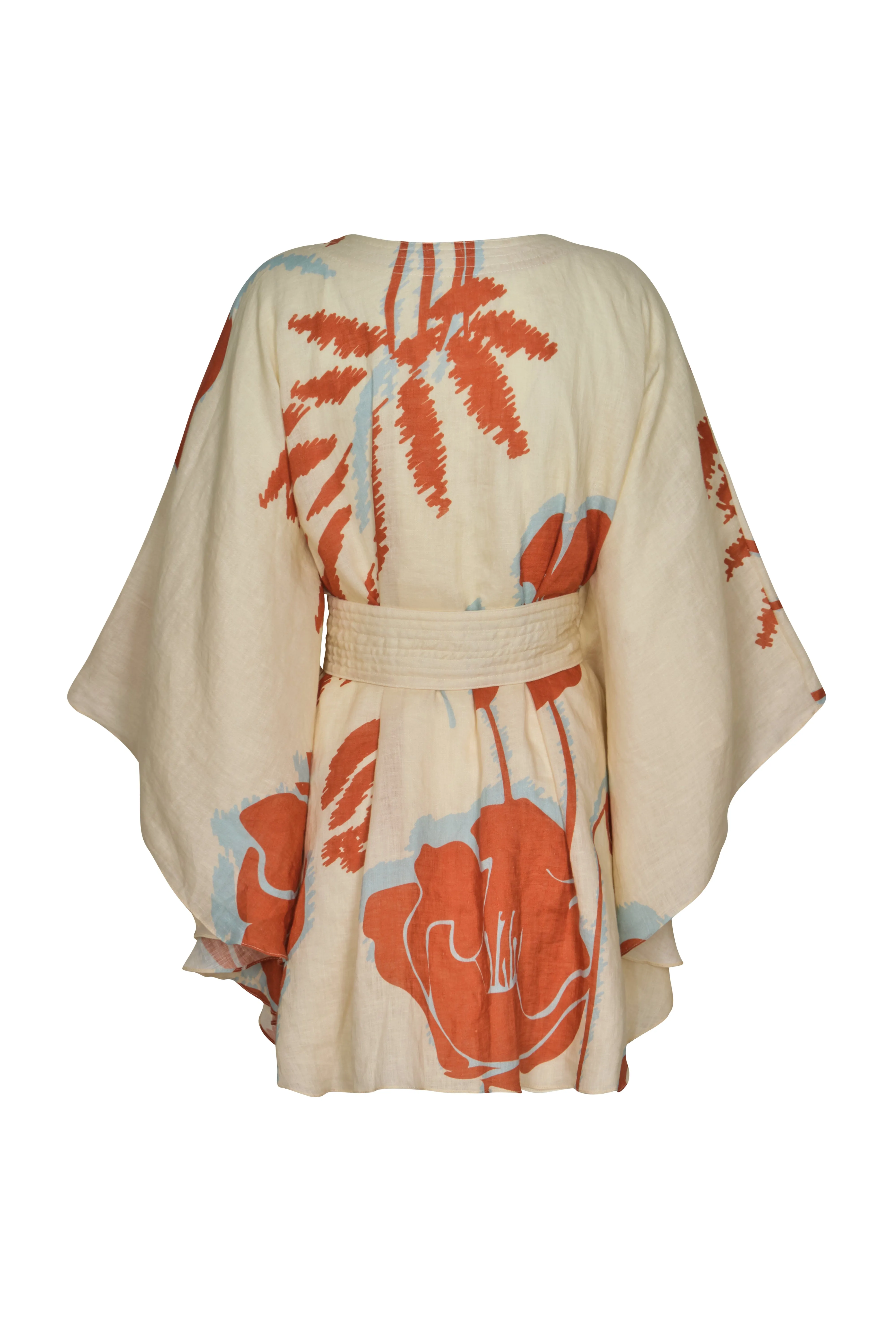 Cavalo Linen Cape / Ecru - Orange Gladiolos