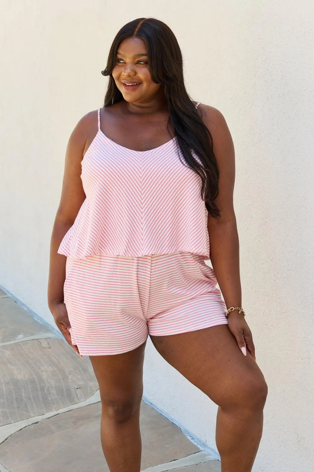 Chic Striped Pink Flare Romper - 'Embrace the Moment' Edition