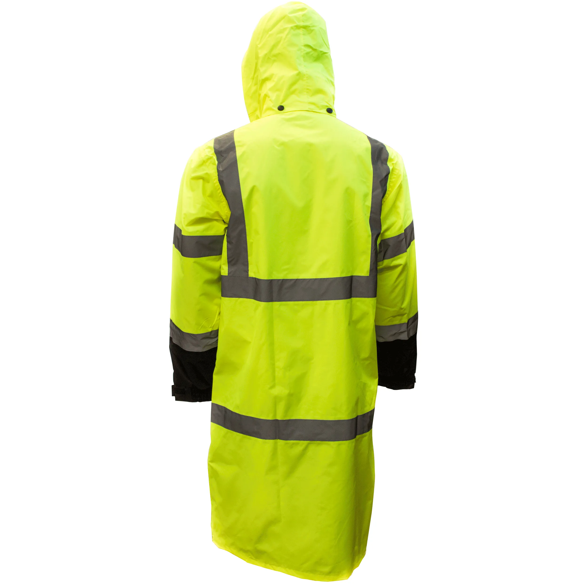 Class 3 Reflective Hi-Viz Black Bottom Long Rain Coat (Lime/Orange)