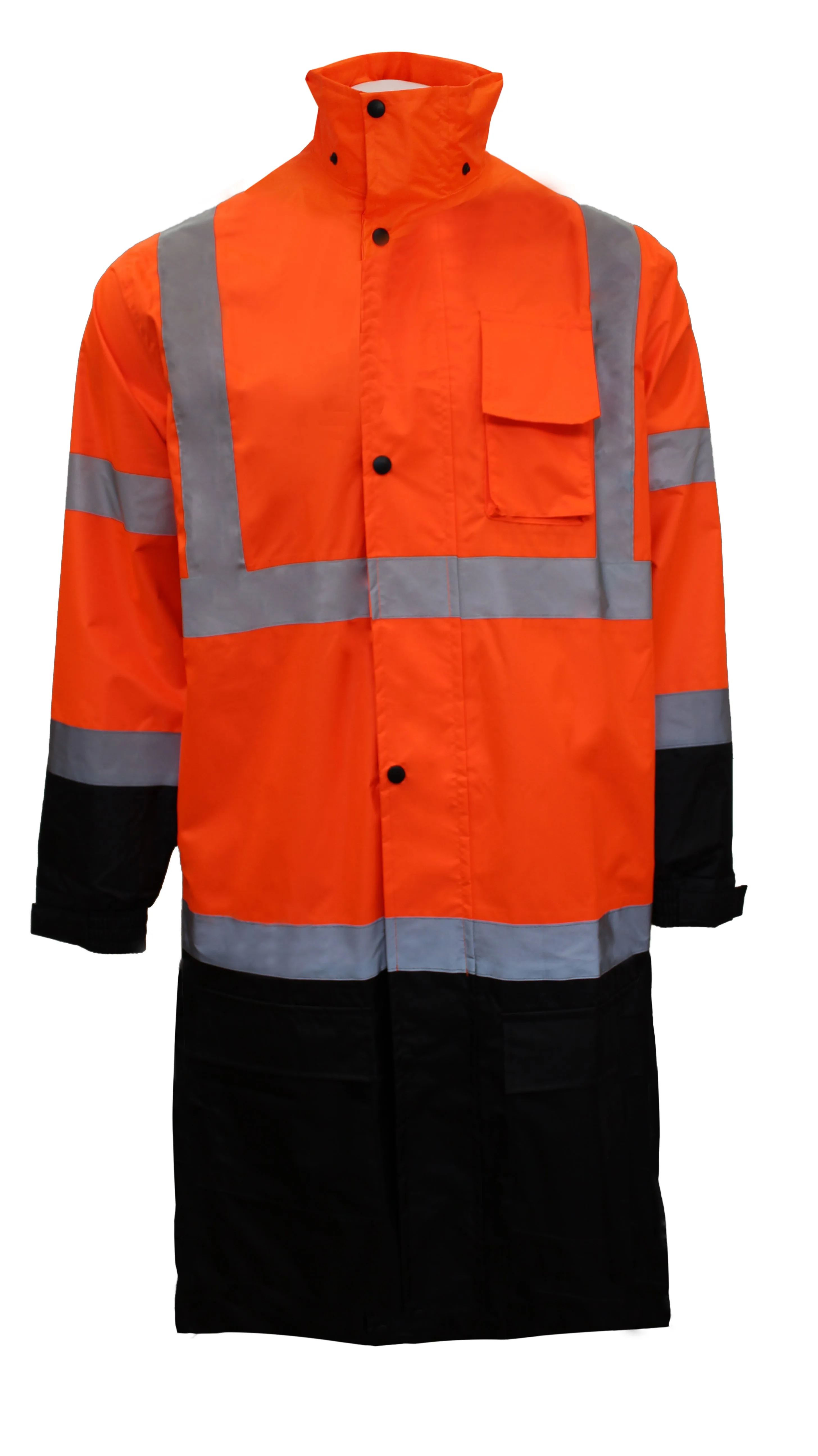 Class 3 Reflective Hi-Viz Black Bottom Long Rain Coat (Lime/Orange)