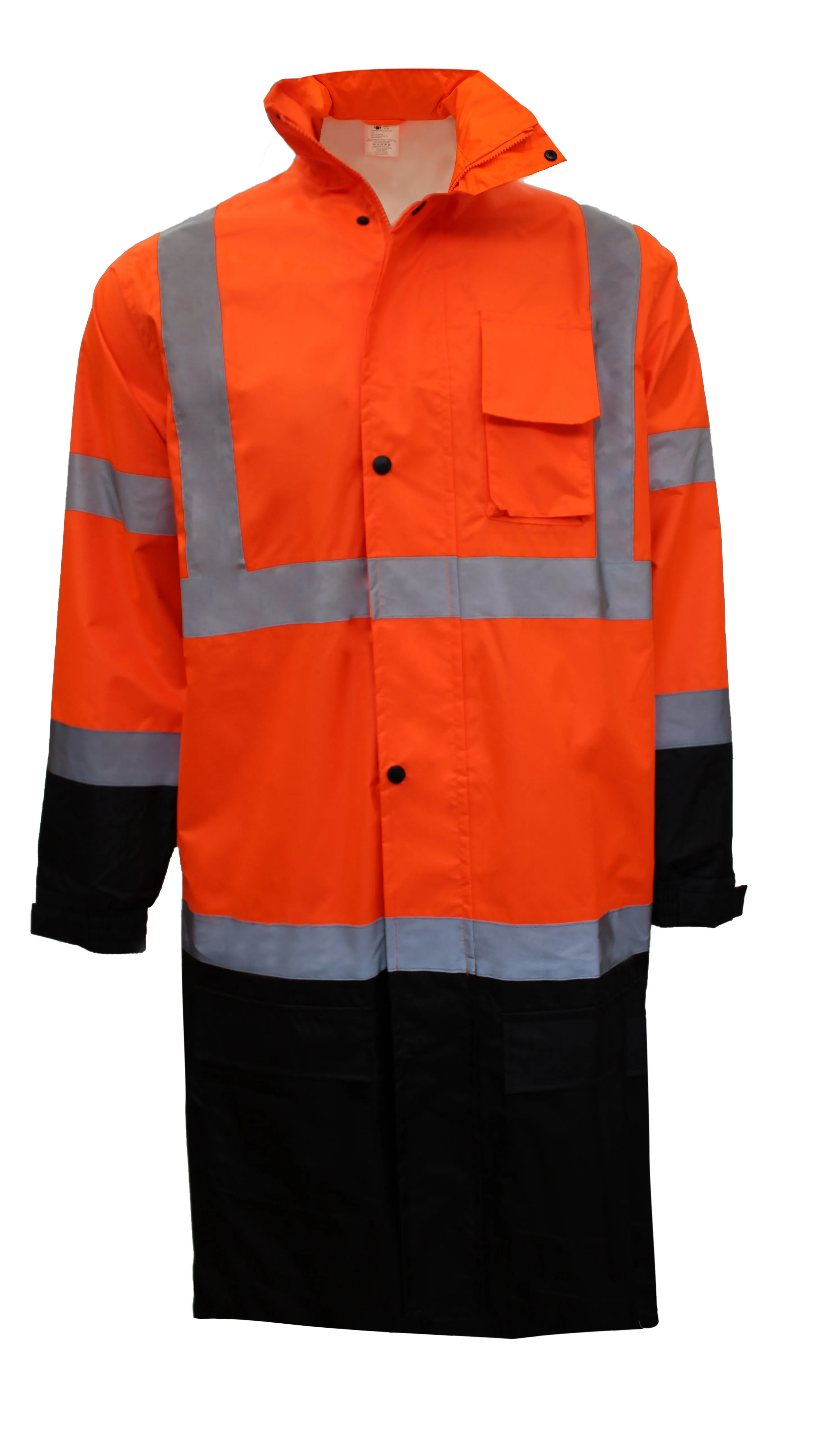 Class 3 Reflective Hi-Viz Black Bottom Long Rain Coat (Lime/Orange)