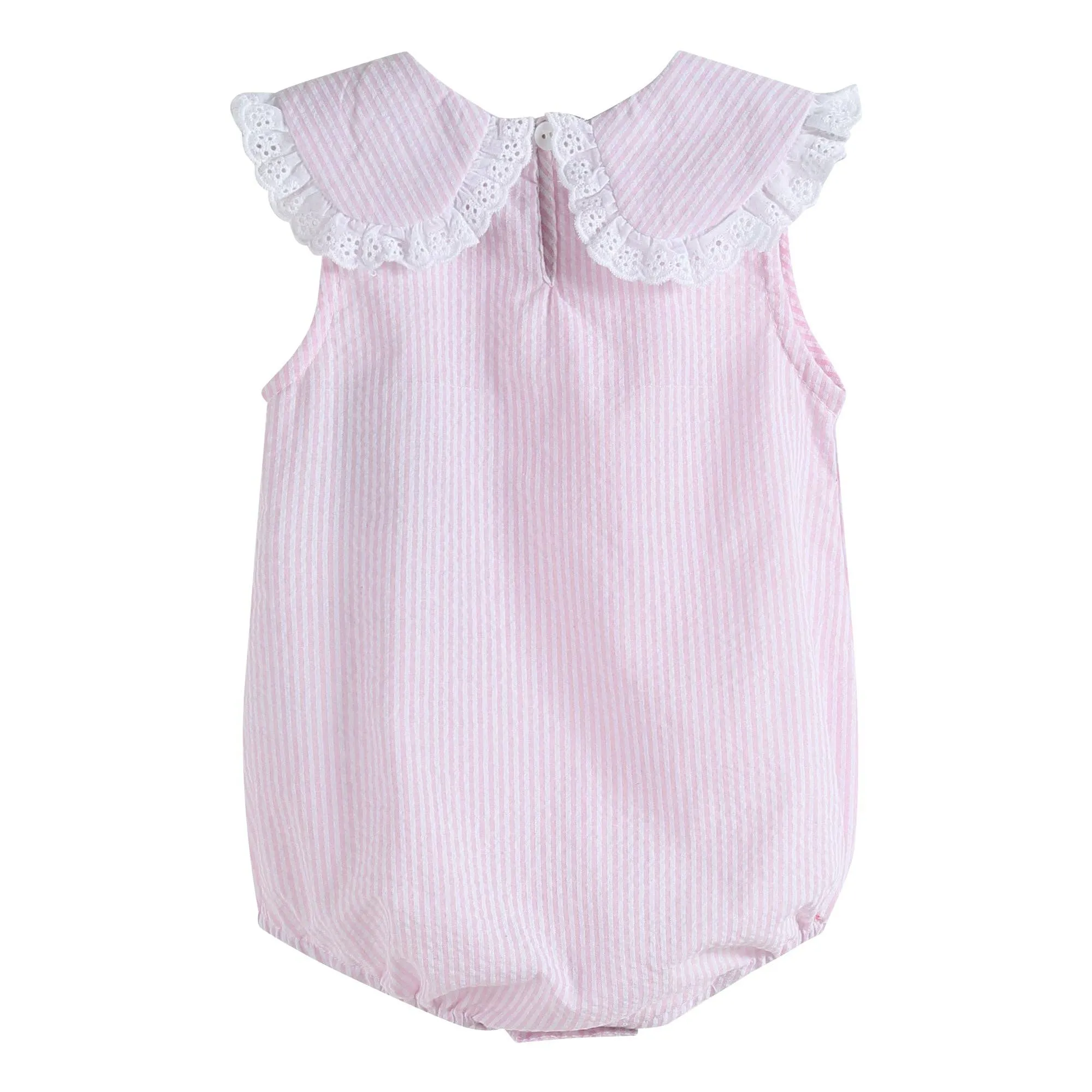 Classic Light Pink Seersucker Collared Baby Bubble Romper