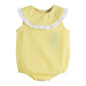 Classic Yellow Seersucker Collared Baby Bubble Romper