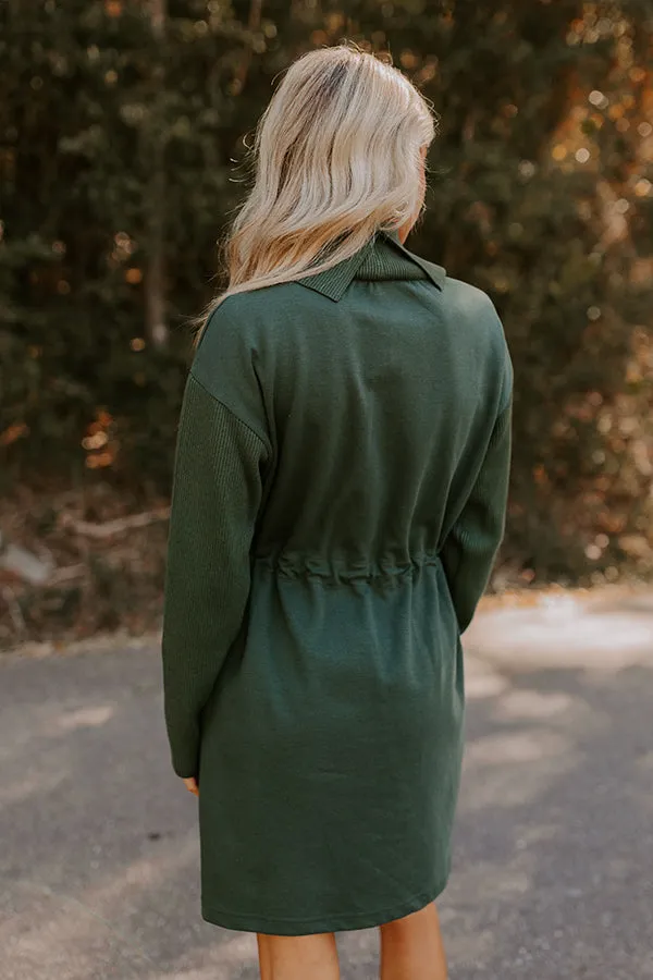 Coffee Shop Cutie Drawstring Mini Dress in Hunter Green