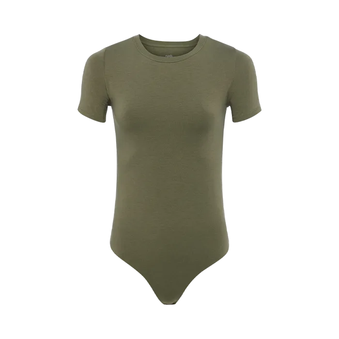 Cotton Stretch Short Sleeve Crewneck Bodysuit | Olive