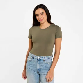 Cotton Stretch Short Sleeve Crewneck Bodysuit | Olive