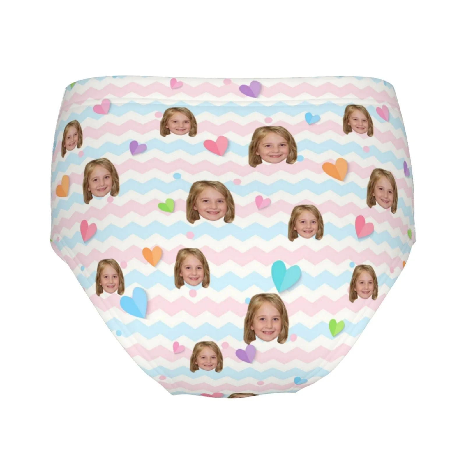 Custom Face Colorful Heart Pink Blue Wave Girl's Underwear Cotton Brief Panties