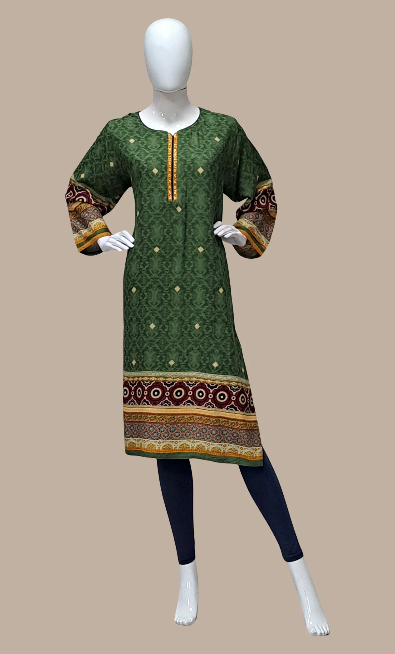 Dark Basil Printed Kurti Top