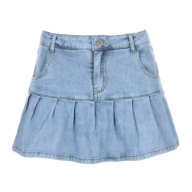 Denim Pleated high waist mini skirt