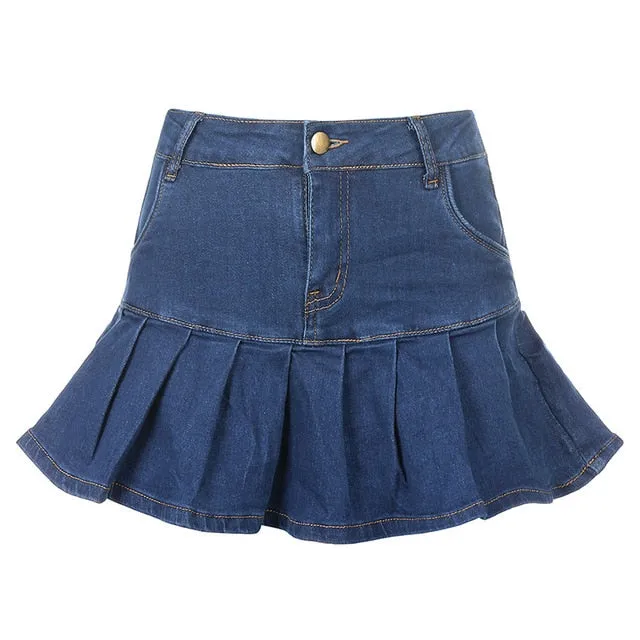 Denim Pleated high waist mini skirt