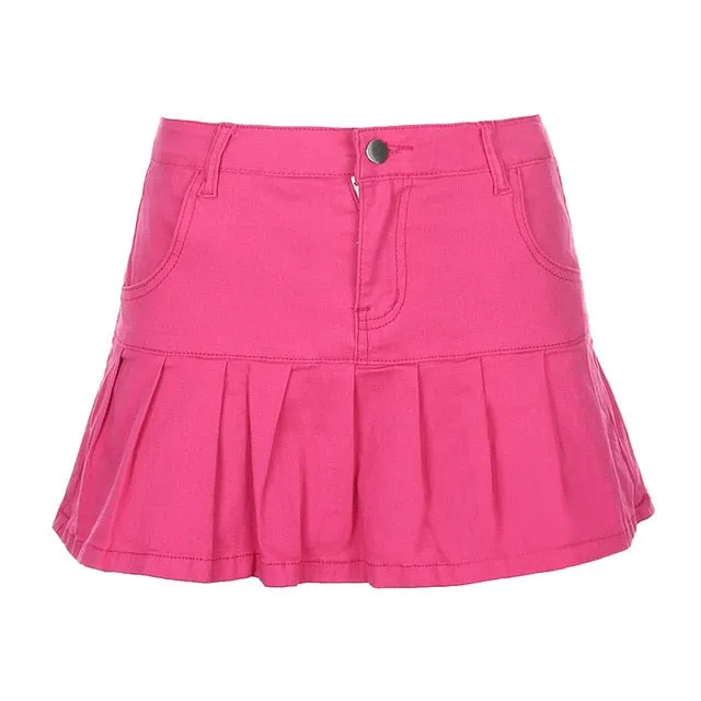 Denim Pleated high waist mini skirt