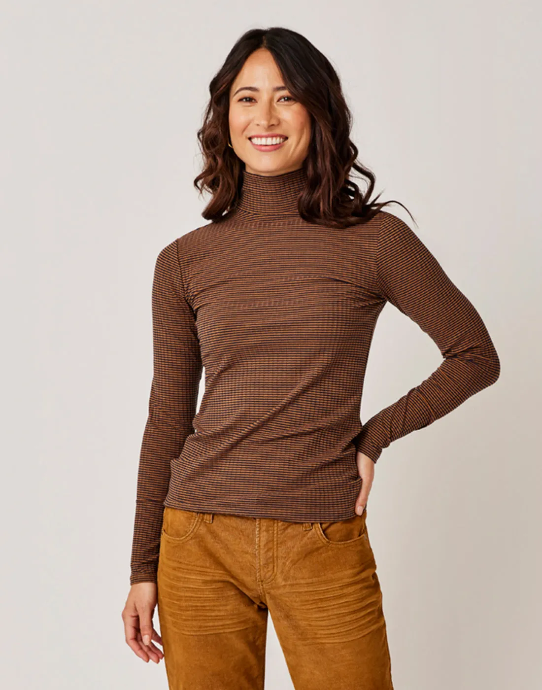 Denise Turtleneck: Cocoa Mini Stripe - FINAL SALE