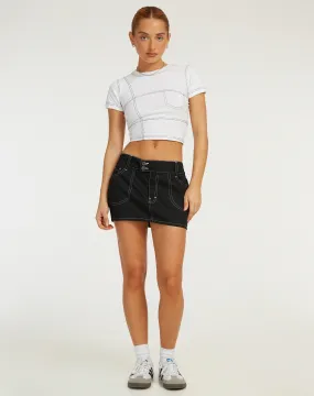 Dipta Mini Skirt in Black with White Stitch