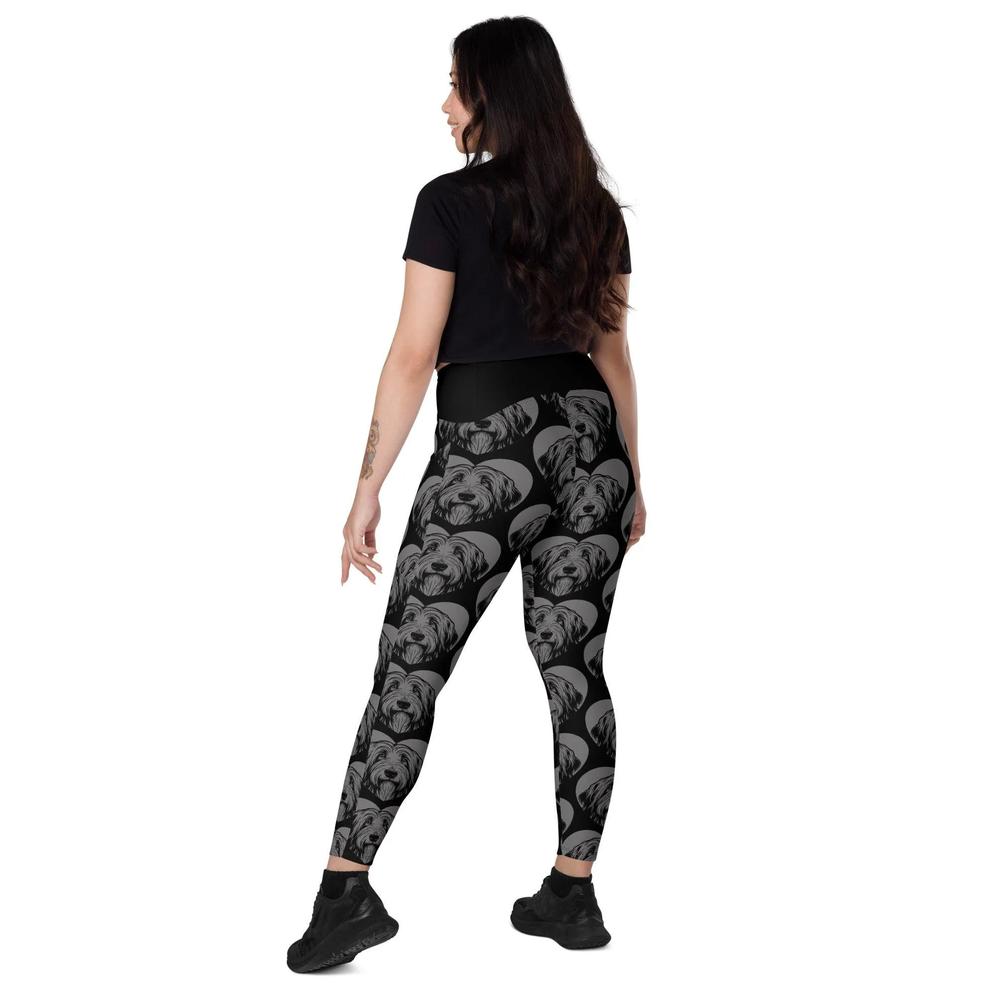 DOG BREED LEGGINGS with pockets - BEARDED COLLIE - HERTTAHOUND - grey