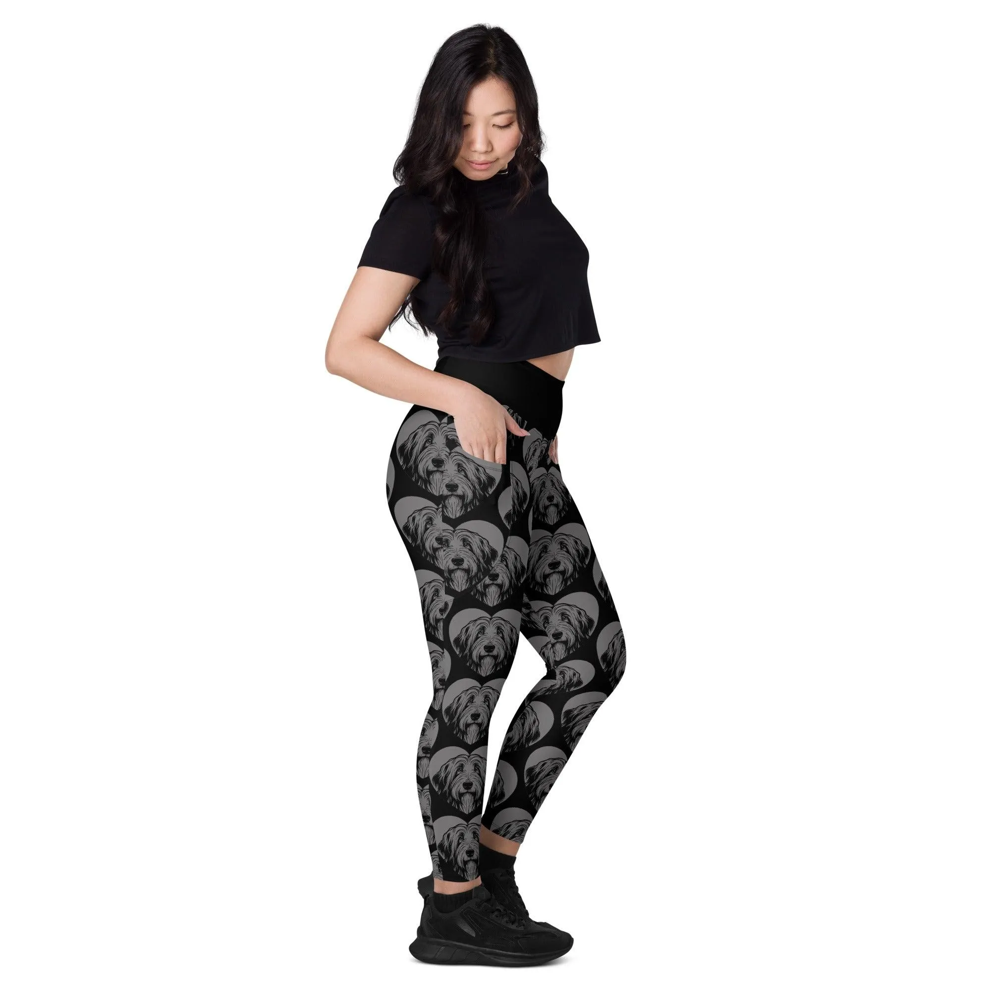 DOG BREED LEGGINGS with pockets - BEARDED COLLIE - HERTTAHOUND - grey