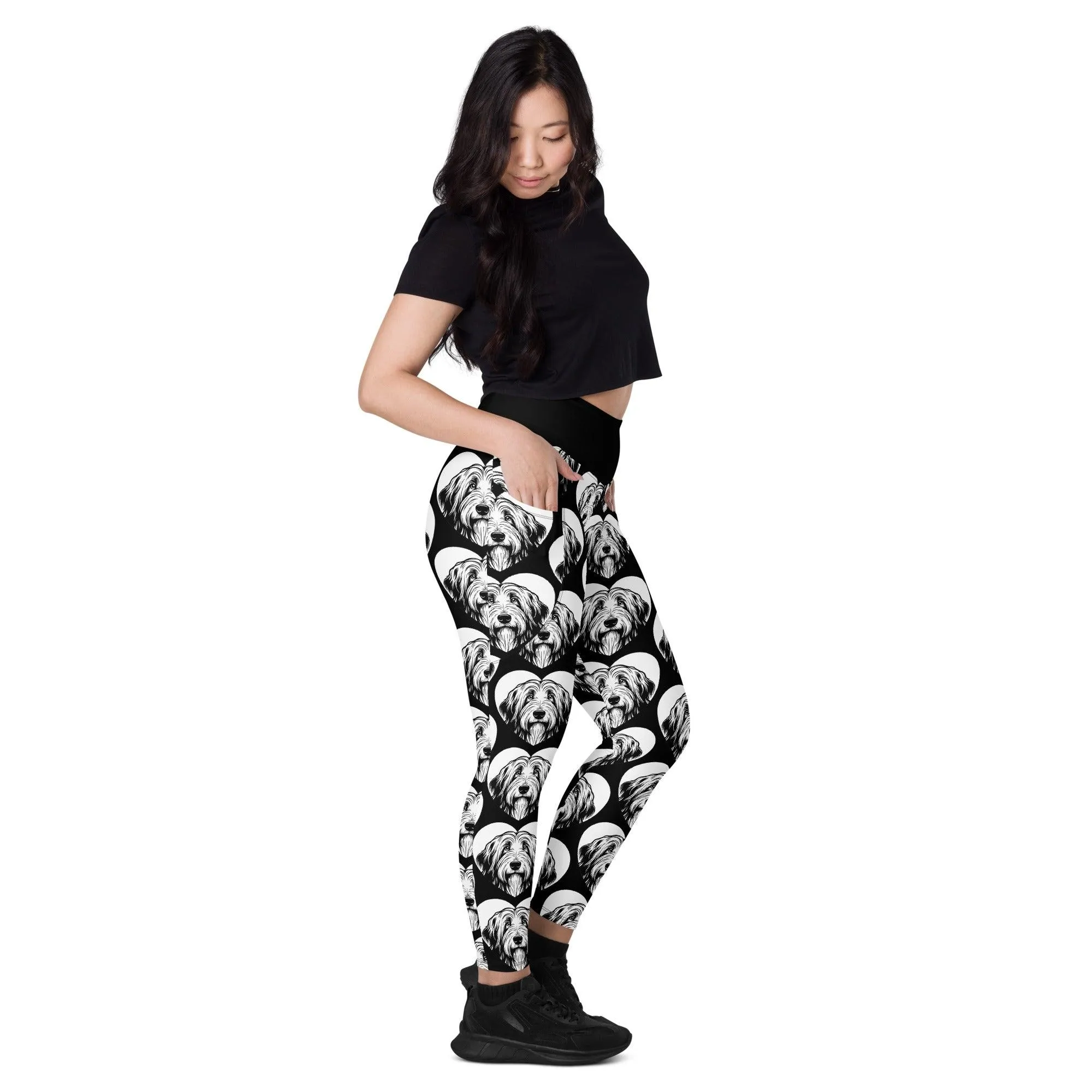 DOG BREED LEGGINGS with pockets - BEARDED COLLIE - HERTTAHOUND