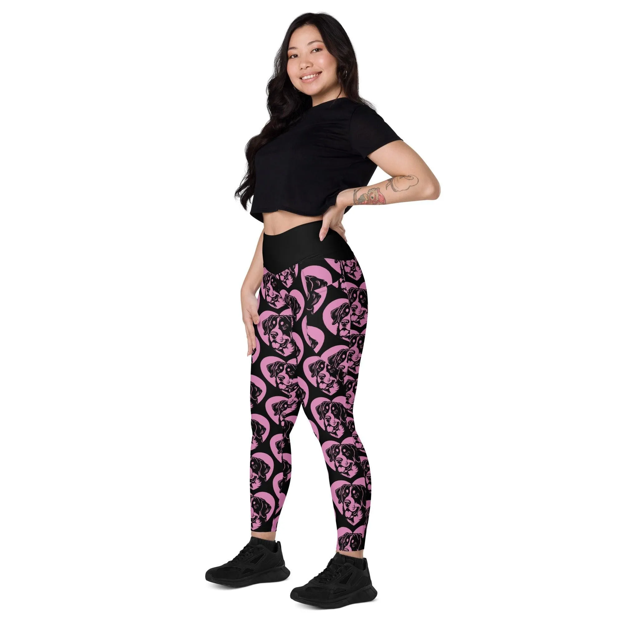 DOG BREED LEGGINGS with pockets - GREATER SWISS MOUNTAIN DOG - HERTTAHOUND - pink