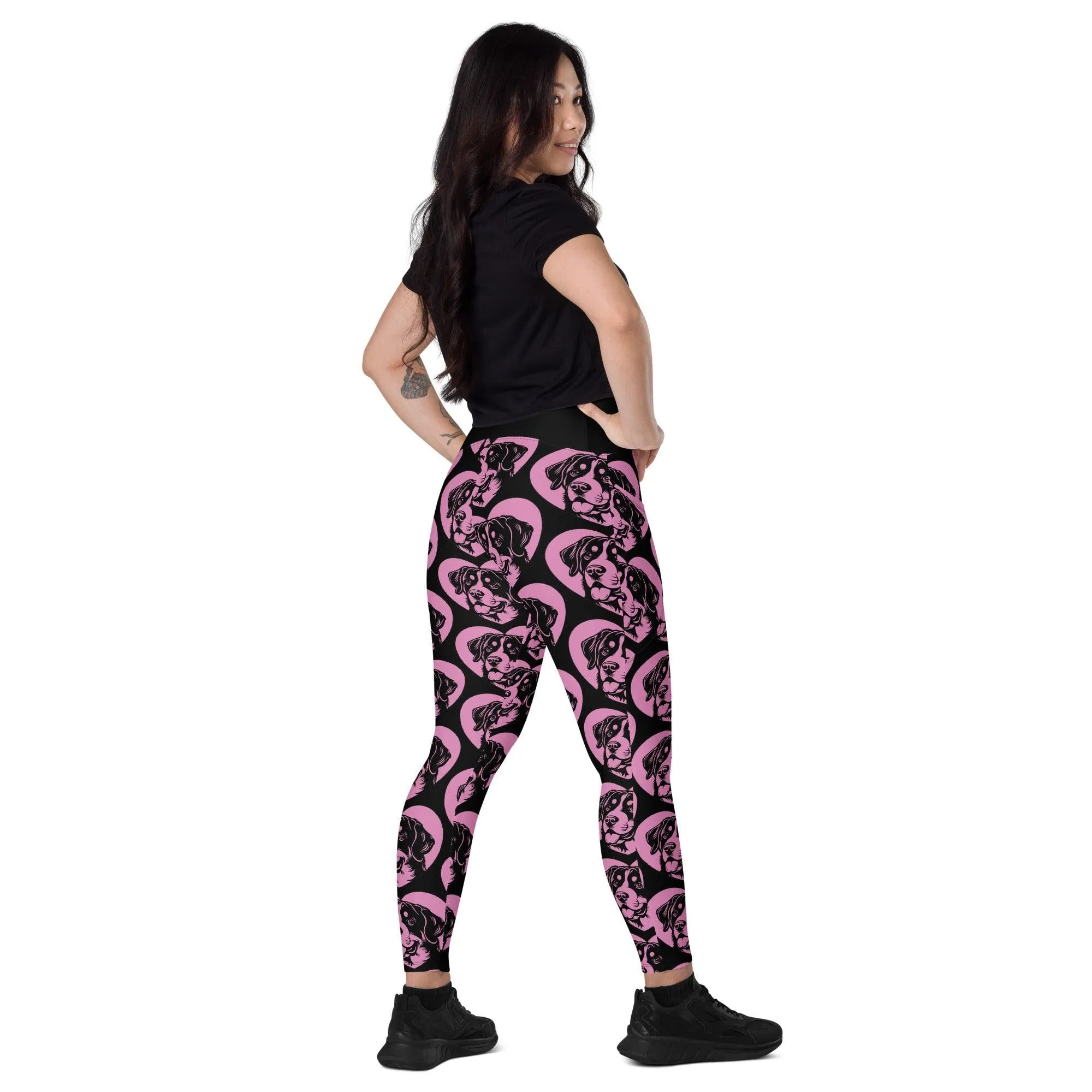 DOG BREED LEGGINGS with pockets - GREATER SWISS MOUNTAIN DOG - HERTTAHOUND - pink