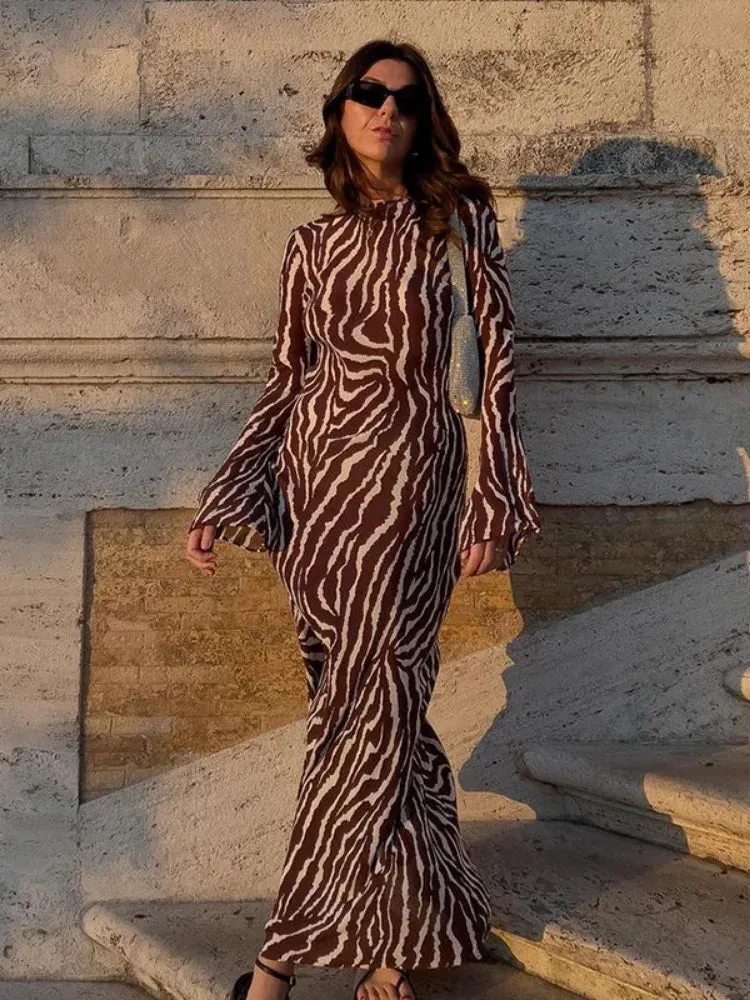 DressBetty - 2024 Sexy Bohemian Vacation Party Zebra Printed Maxi Dress