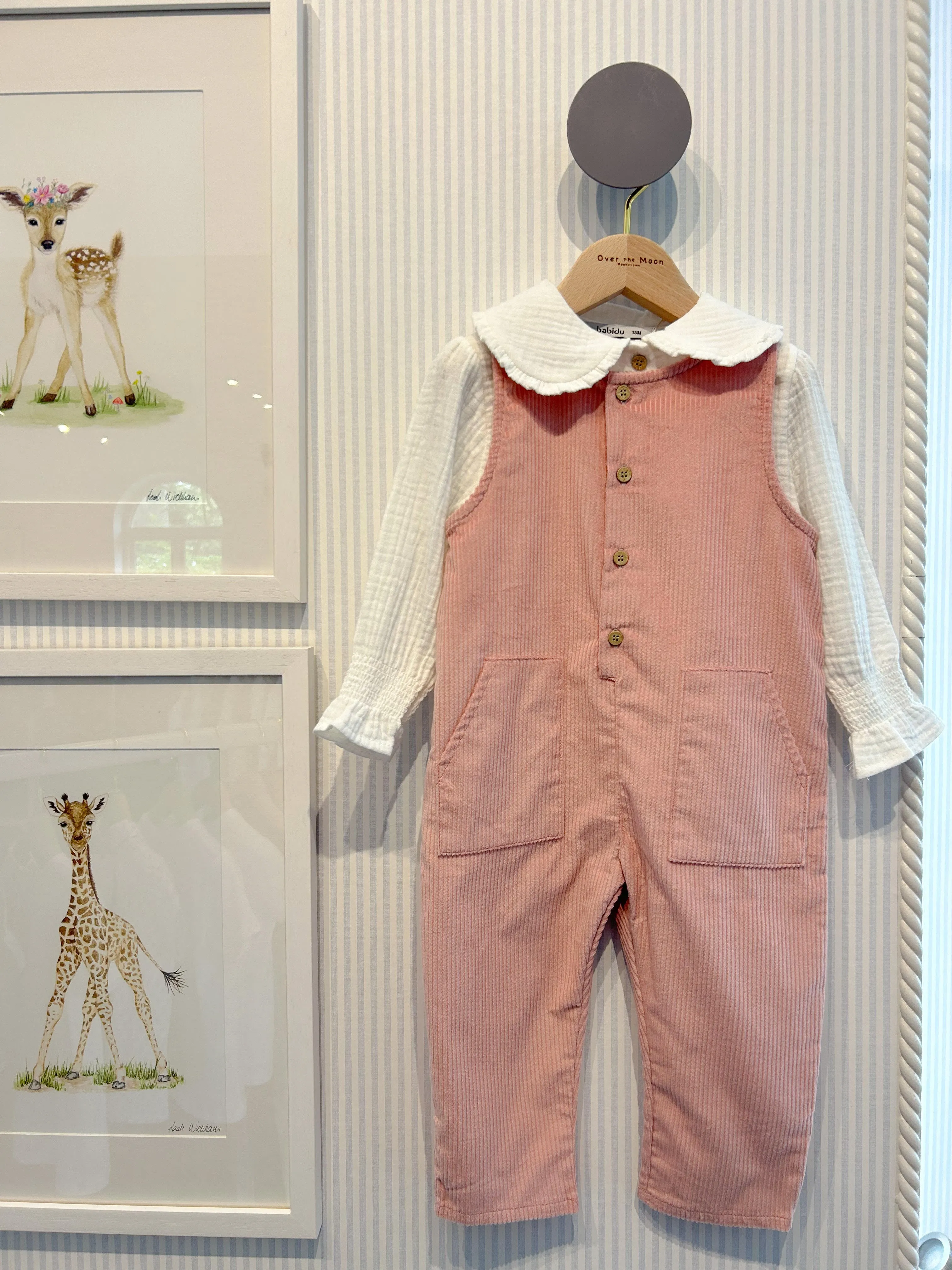 Dungaree Set- Ivory and Pink