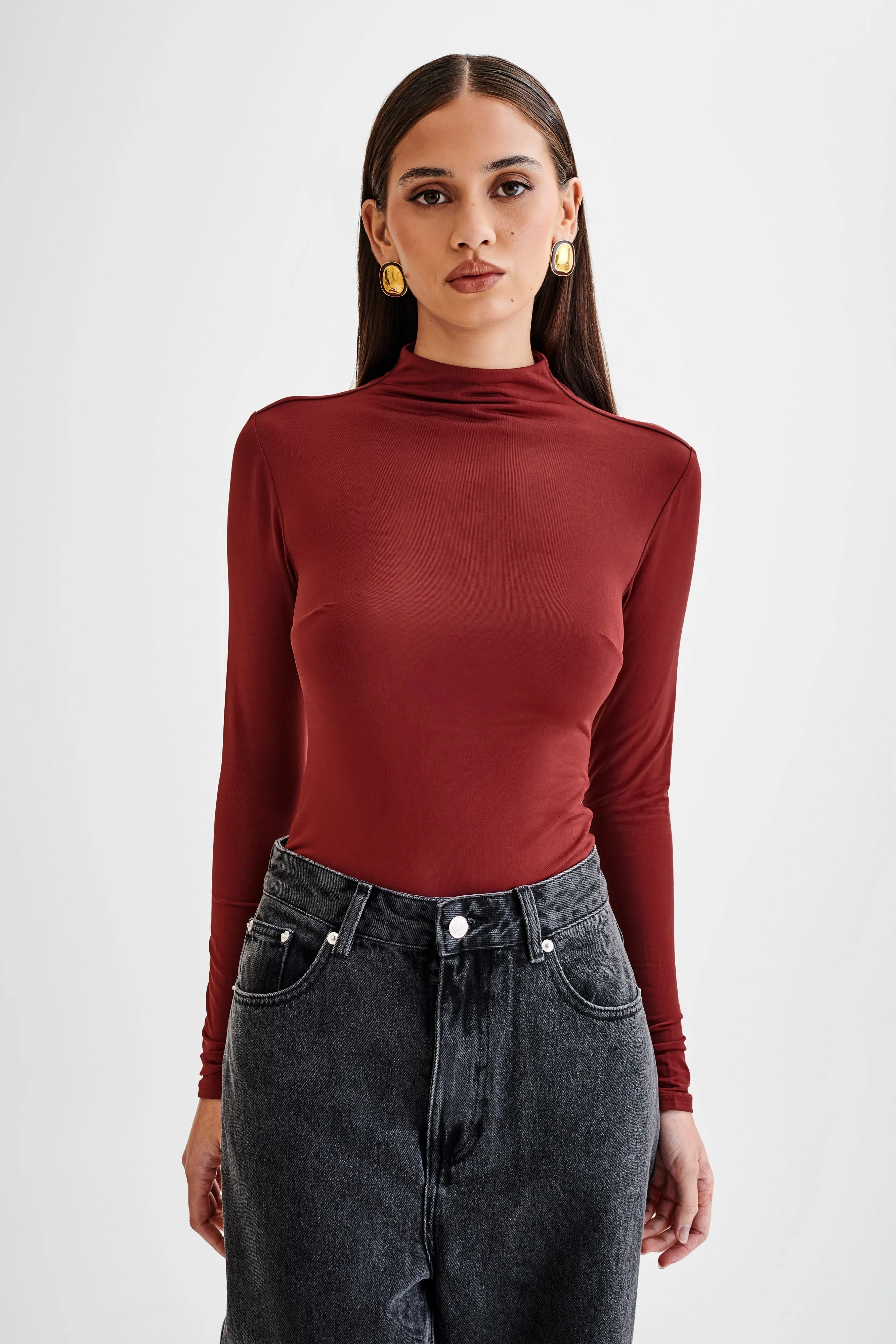 Elani Slinky High Neck Bodysuit - Wine