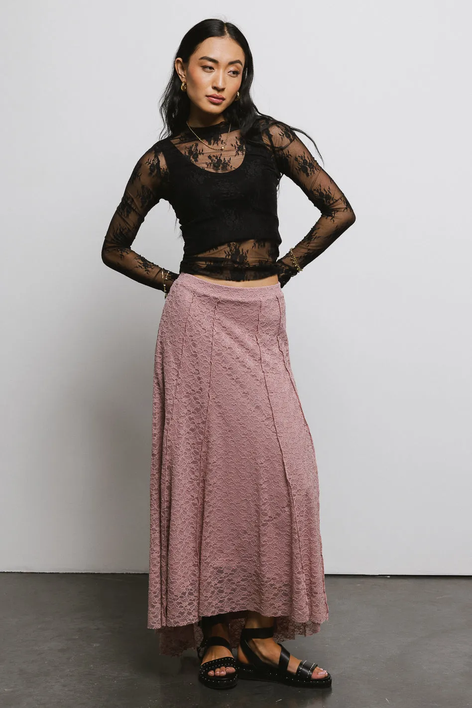 Eliza Lace Skirt in Rose