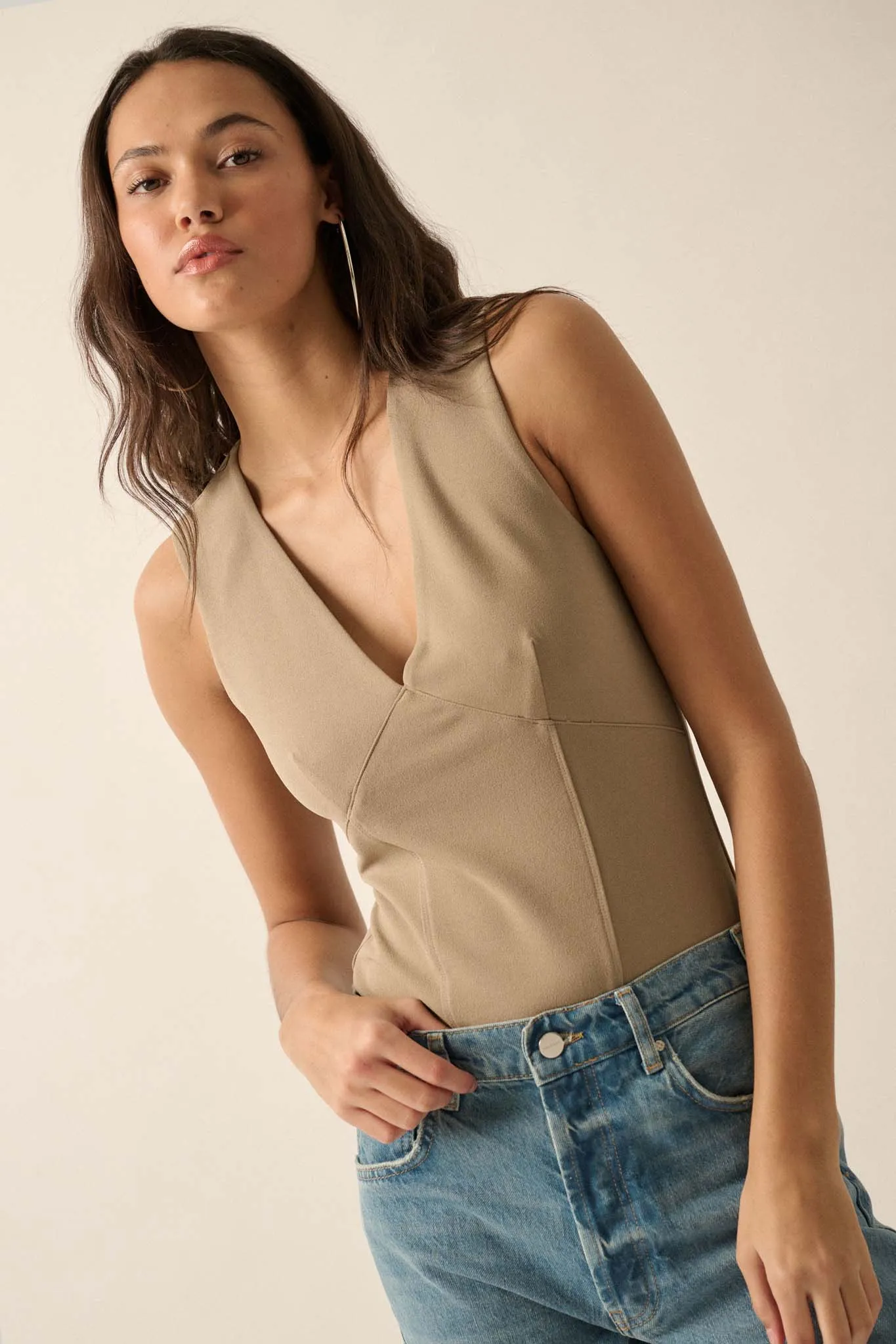 Essential Trends Solid Crepe Contour Bodysuit