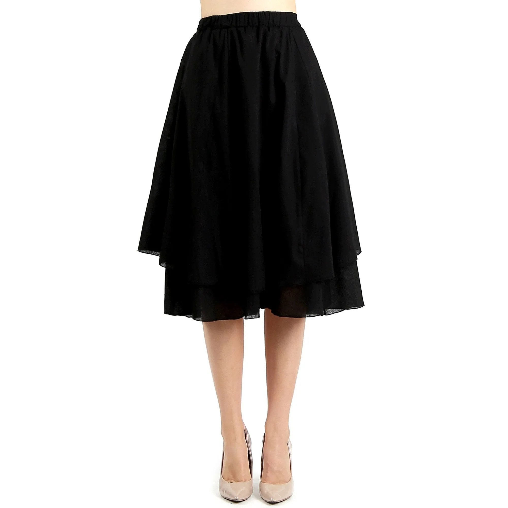 Evanese Women's Cotton Layered Scoop Top Layer Godet Contemporary A Line Skirt