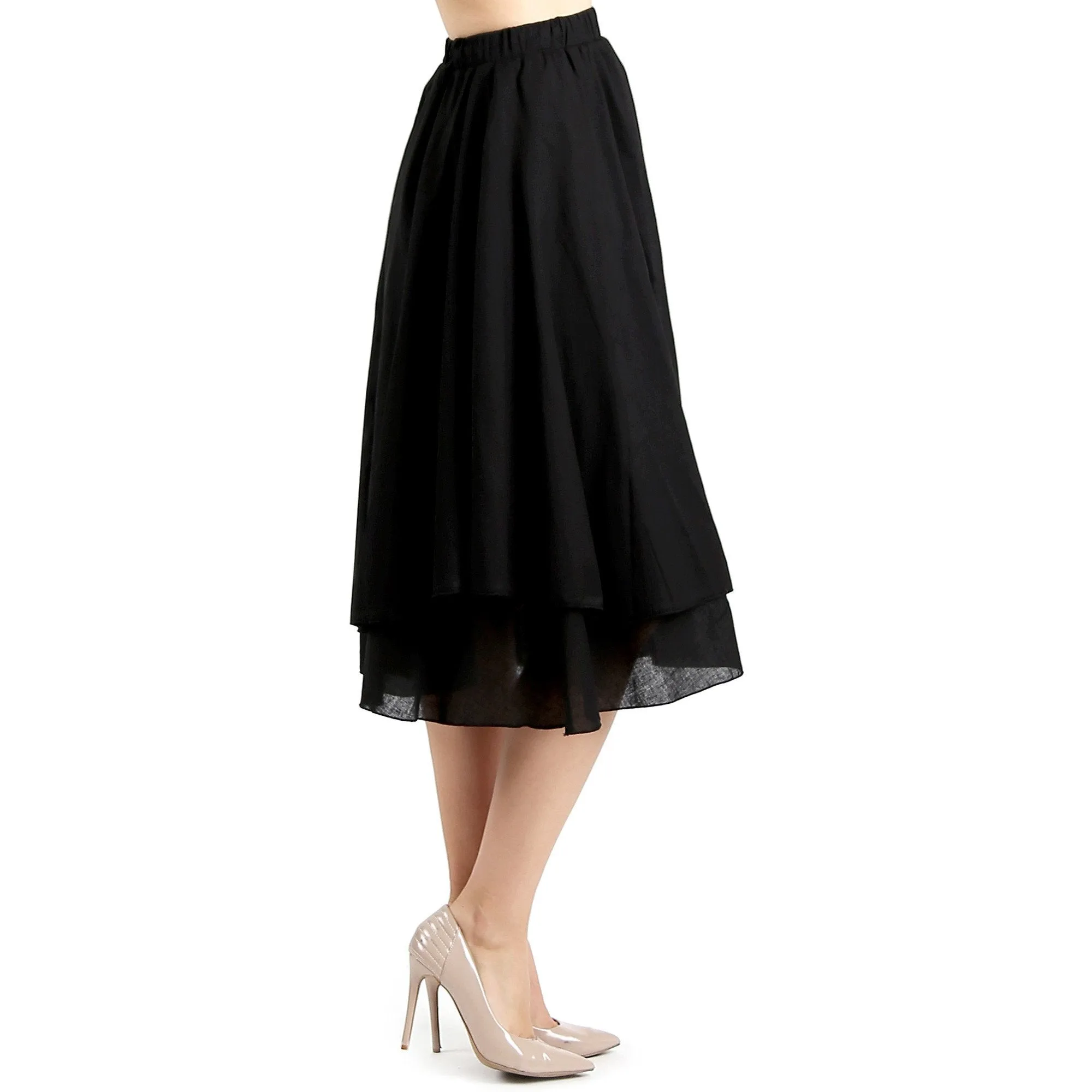 Evanese Women's Cotton Layered Scoop Top Layer Godet Contemporary A Line Skirt