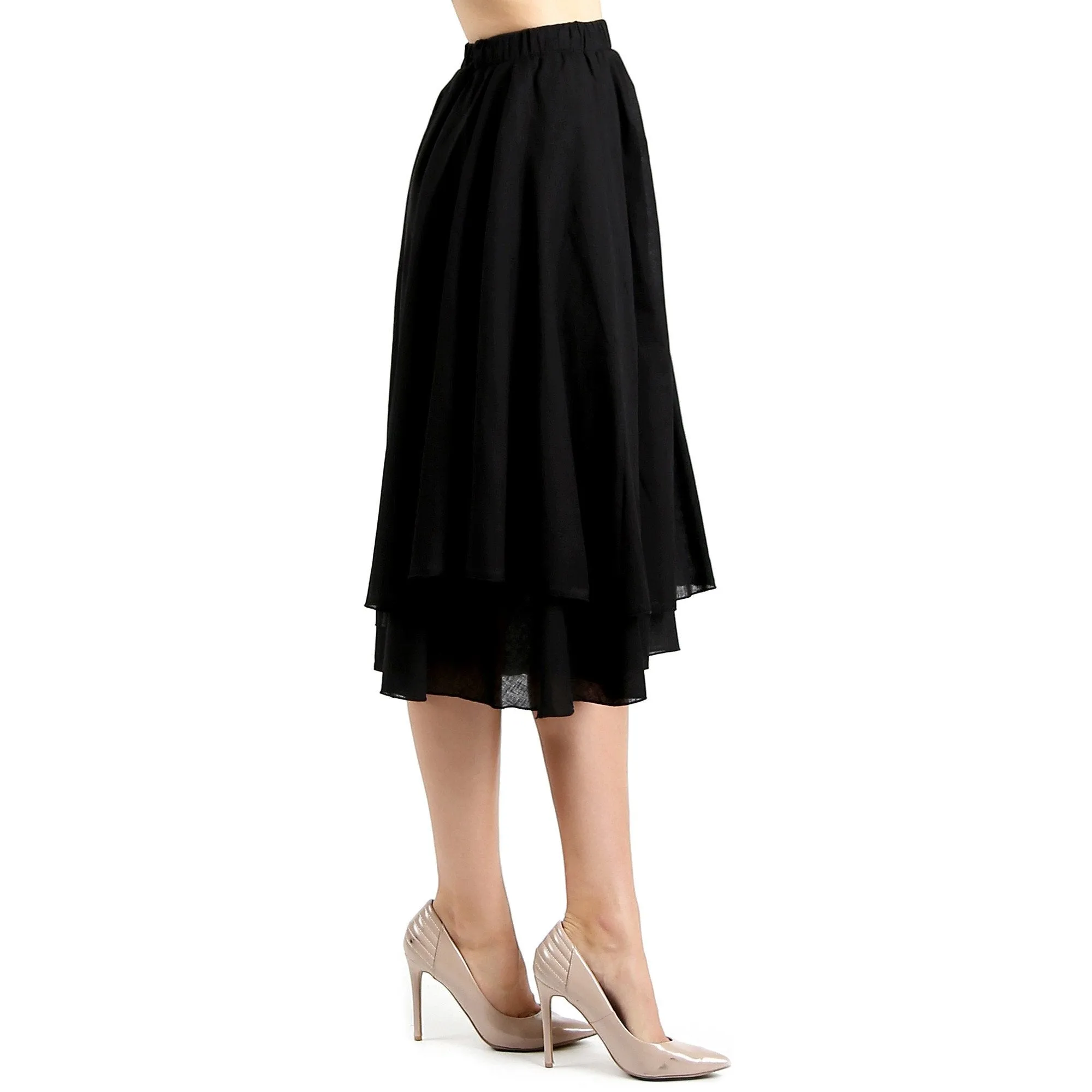 Evanese Women's Cotton Layered Scoop Top Layer Godet Contemporary A Line Skirt