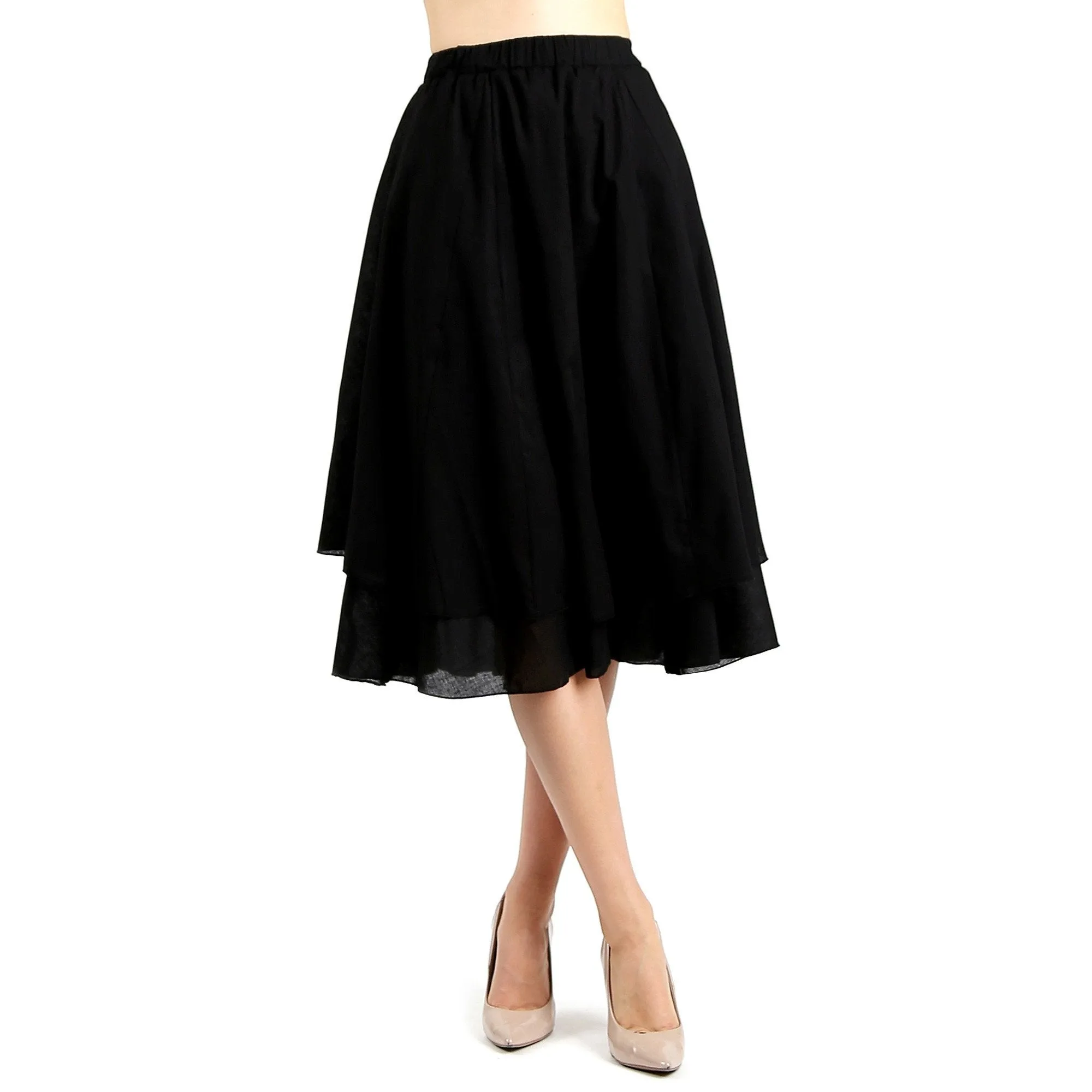 Evanese Women's Cotton Layered Scoop Top Layer Godet Contemporary A Line Skirt