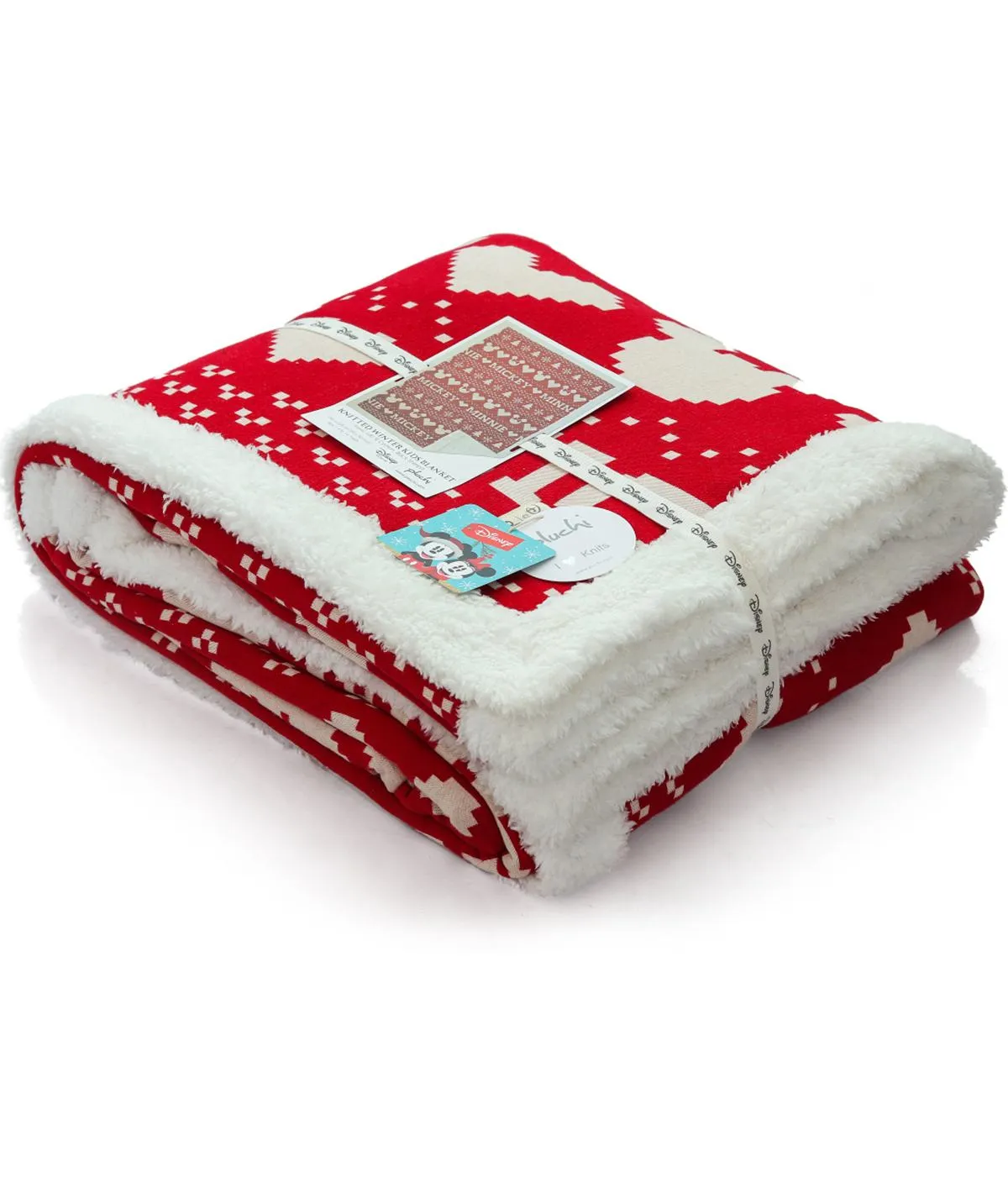 Fairisle Christmas Mickey Mouse Sherpa Cotton Knitted Kids Single Bed Blanket with Warm Sherpa Fabric (4 to 14 Years)