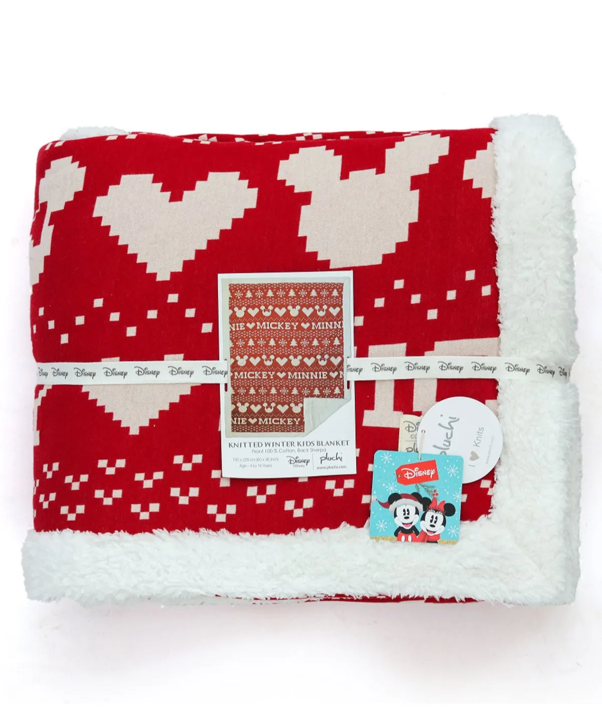 Fairisle Christmas Mickey Mouse Sherpa Cotton Knitted Kids Single Bed Blanket with Warm Sherpa Fabric (4 to 14 Years)