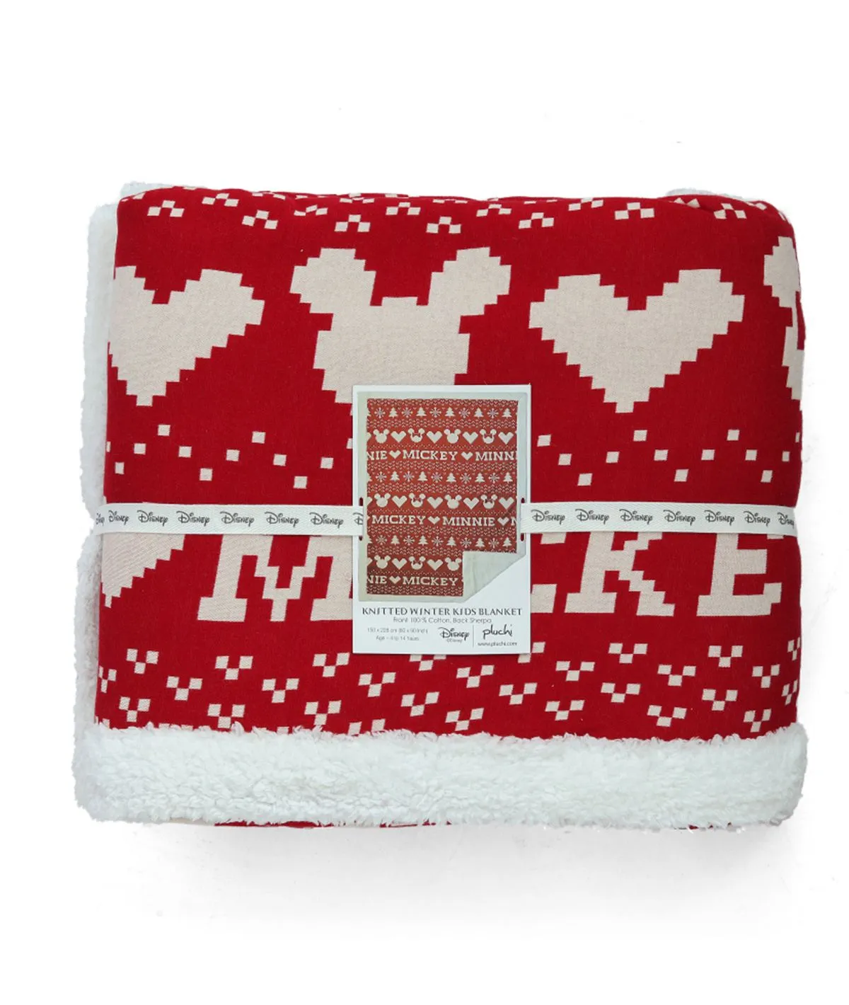 Fairisle Christmas Mickey Mouse Sherpa Cotton Knitted Kids Single Bed Blanket with Warm Sherpa Fabric (4 to 14 Years)