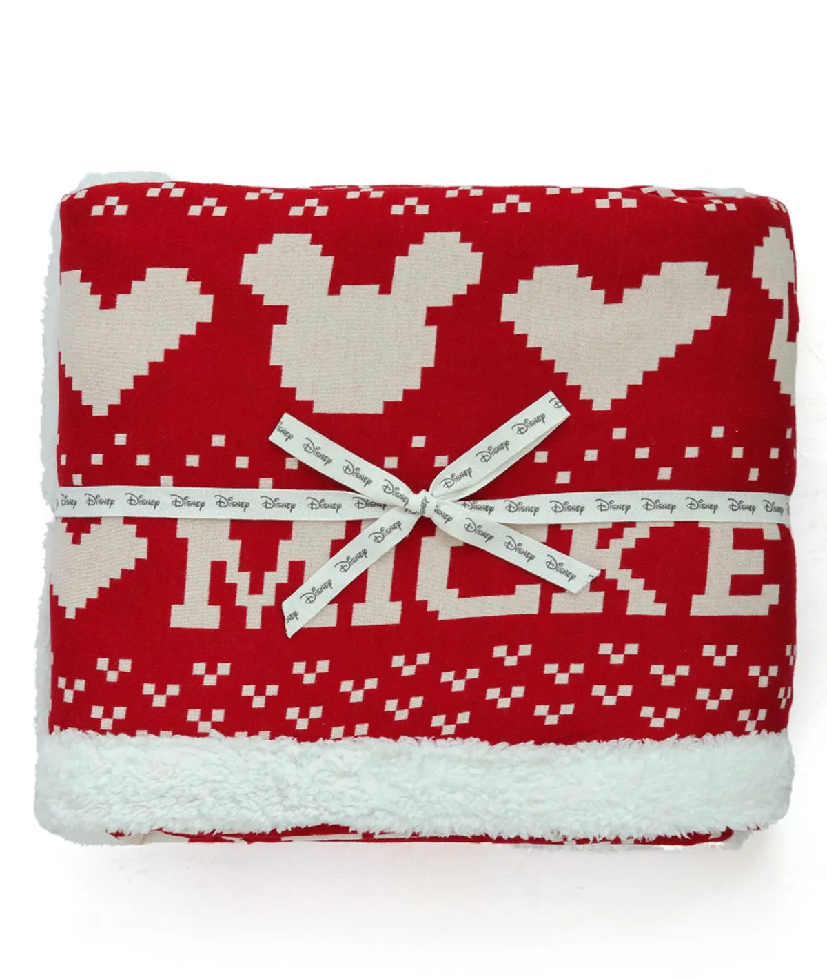 Fairisle Christmas Mickey Mouse Sherpa Cotton Knitted Kids Single Bed Blanket with Warm Sherpa Fabric (4 to 14 Years)