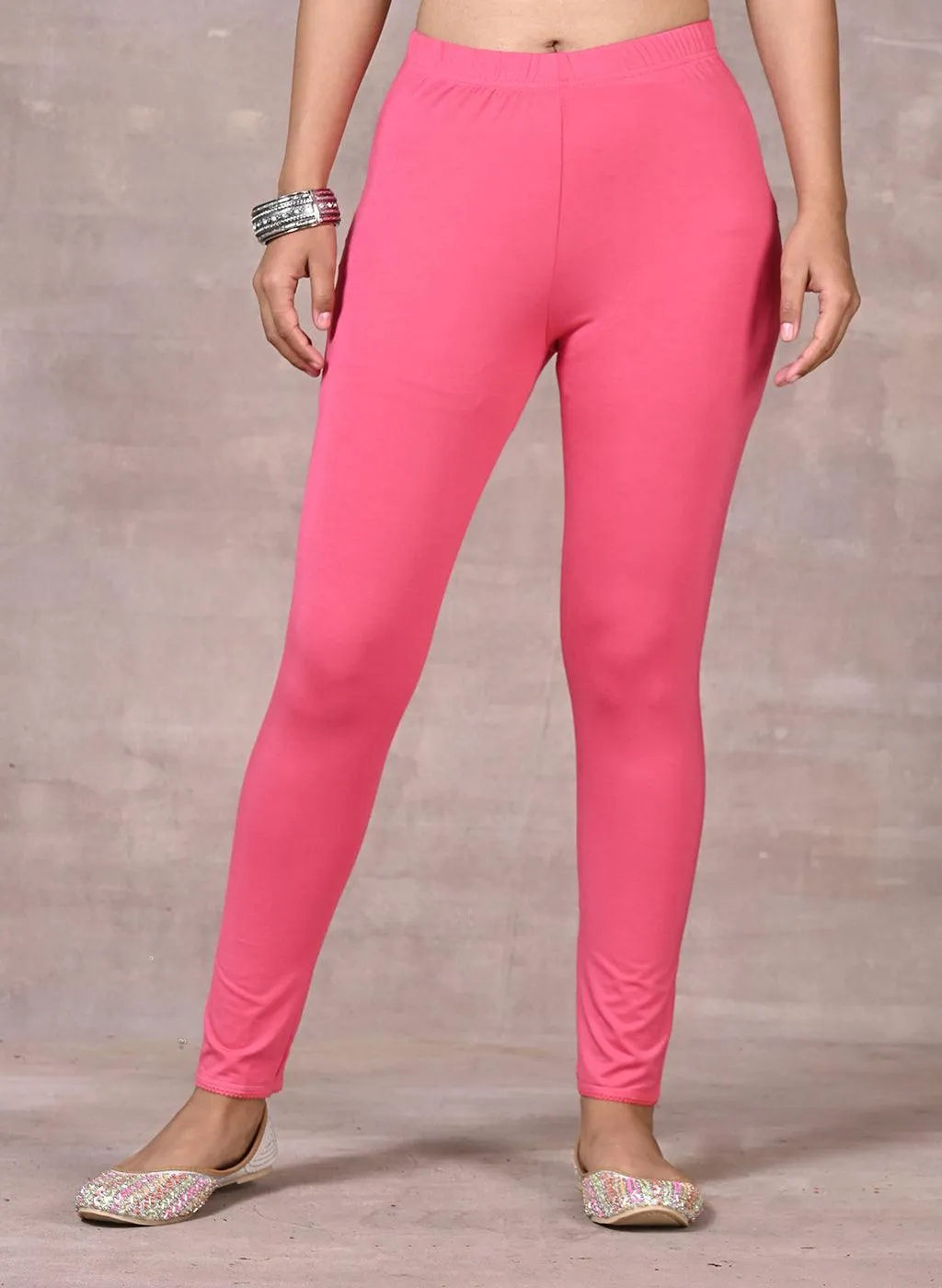 Farah Watermelon Pink Viscose Lycra Leggings for Women