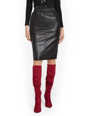 Faux-Leather Paperbag-Waist Pencil Skirt