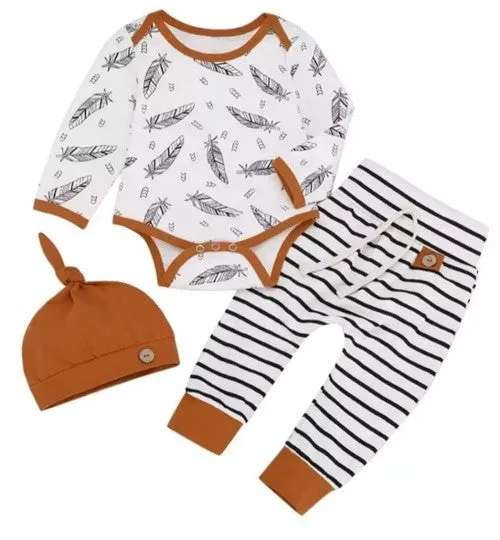 Feather Romper with Striped High Wasted Pants and Pumpkin Hat #20005