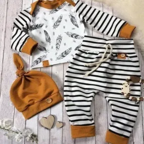 Feather Romper with Striped High Wasted Pants and Pumpkin Hat #20005