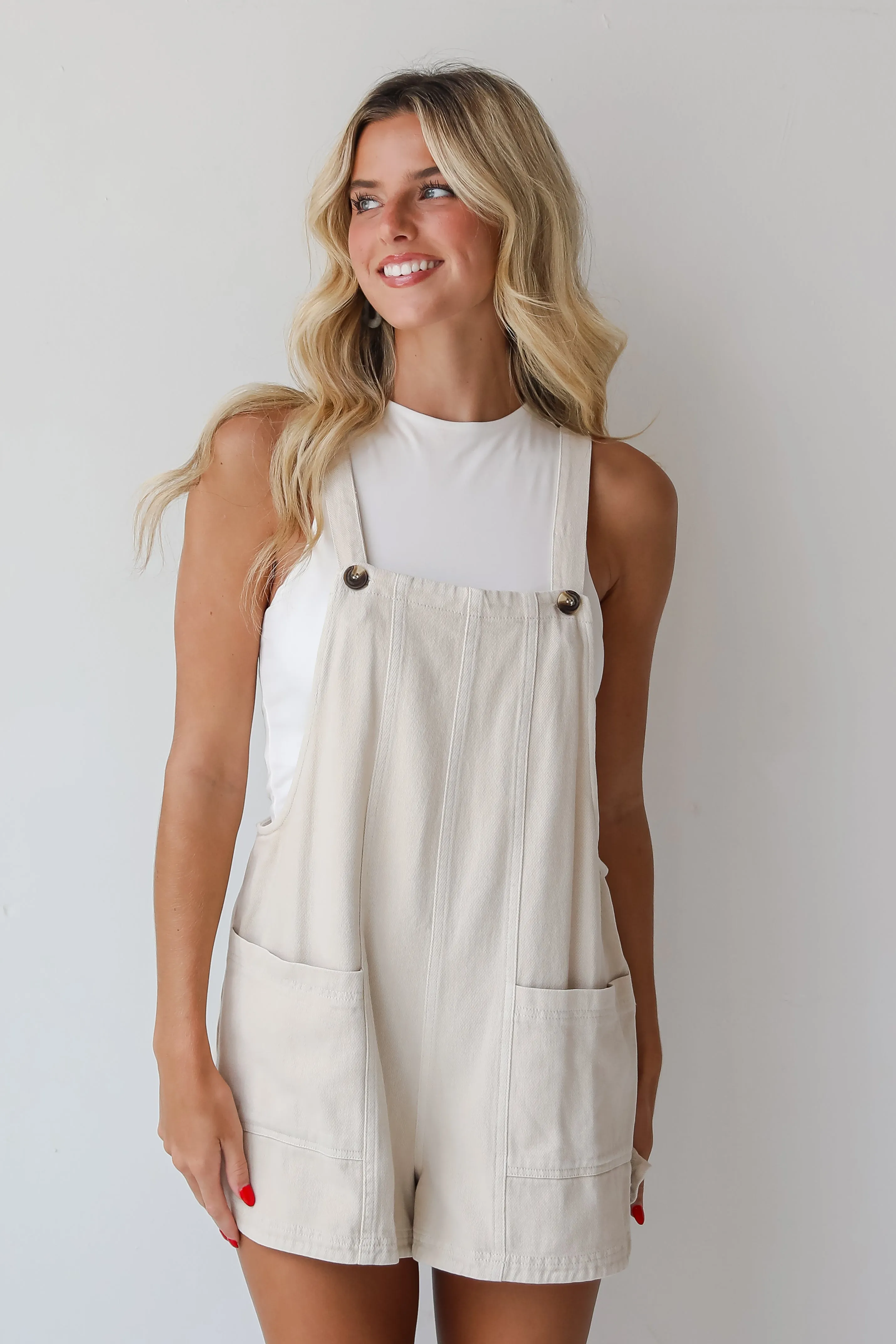 FINAL SALE - My Favorite Look Cream Denim Overall Romper