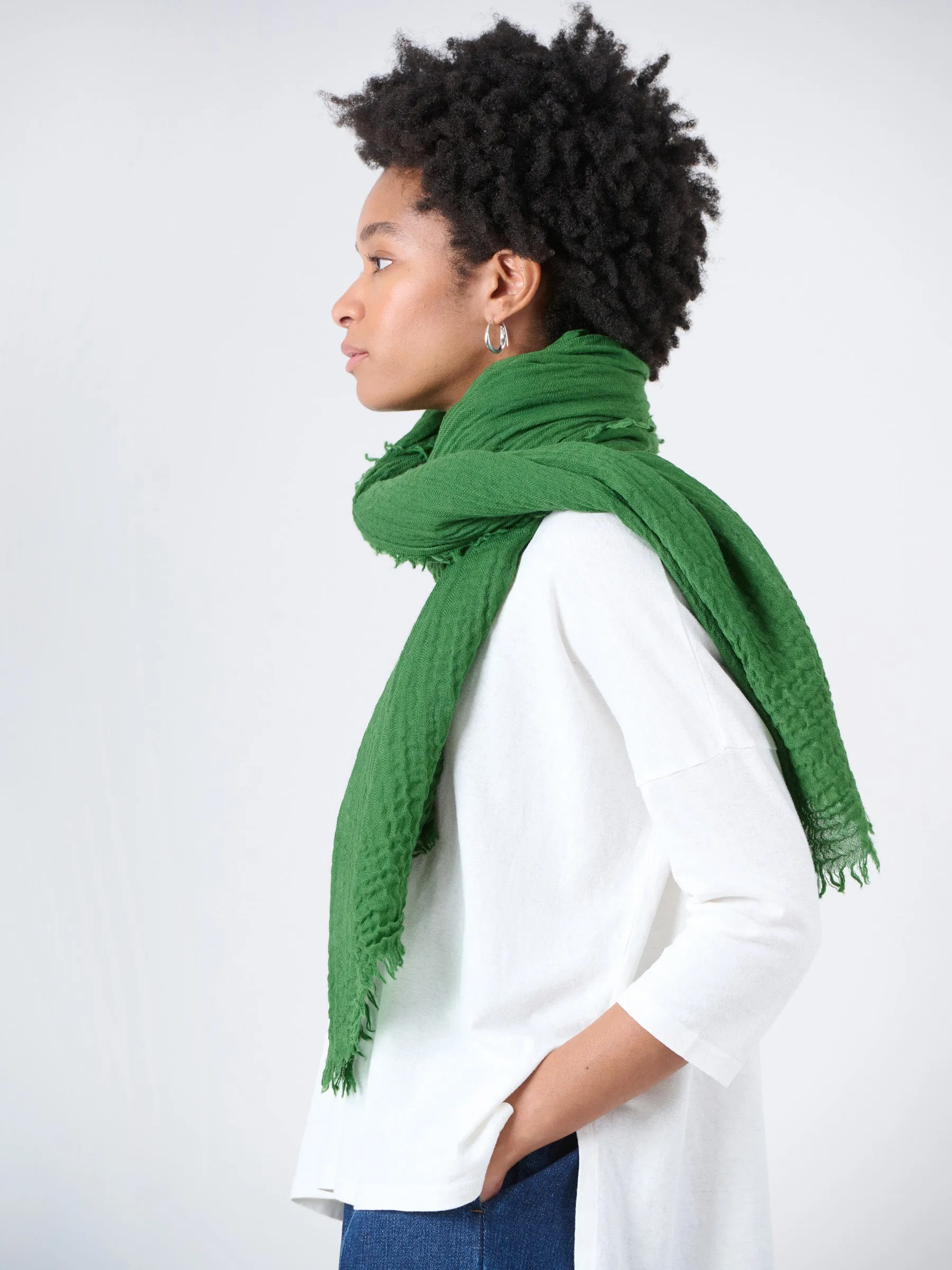 Fine Wool Crinkle Textured Wrap Scarf