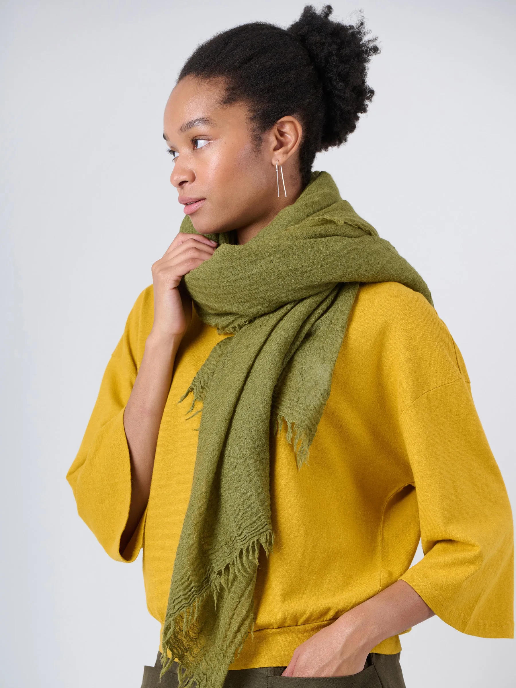 Fine Wool Crinkle Textured Wrap Scarf